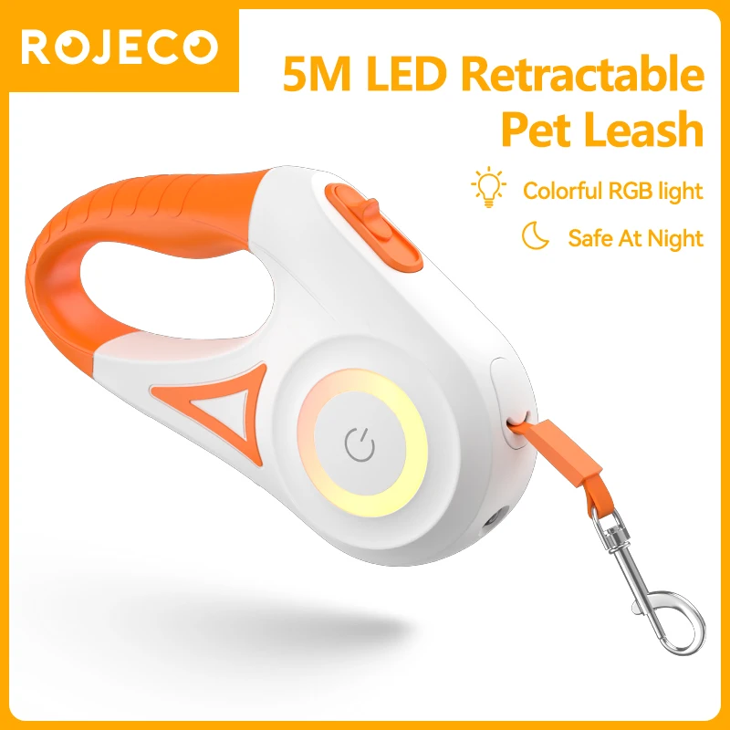 ROJECO 5M Automatische Hundeleine Einziehbare LED Leuchtende Führende Mode Lichtgurte Für Hund Welpen Haustier Flexi Walking Laufen blei