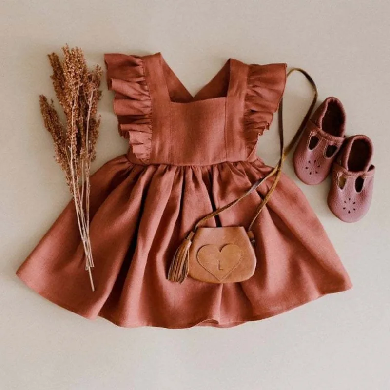 Sommer Kleinkind Mädchen Kleid 100% Baumwolle Rüschen Baby Kleid Säuglings Kleid Schwester Kleidung Image