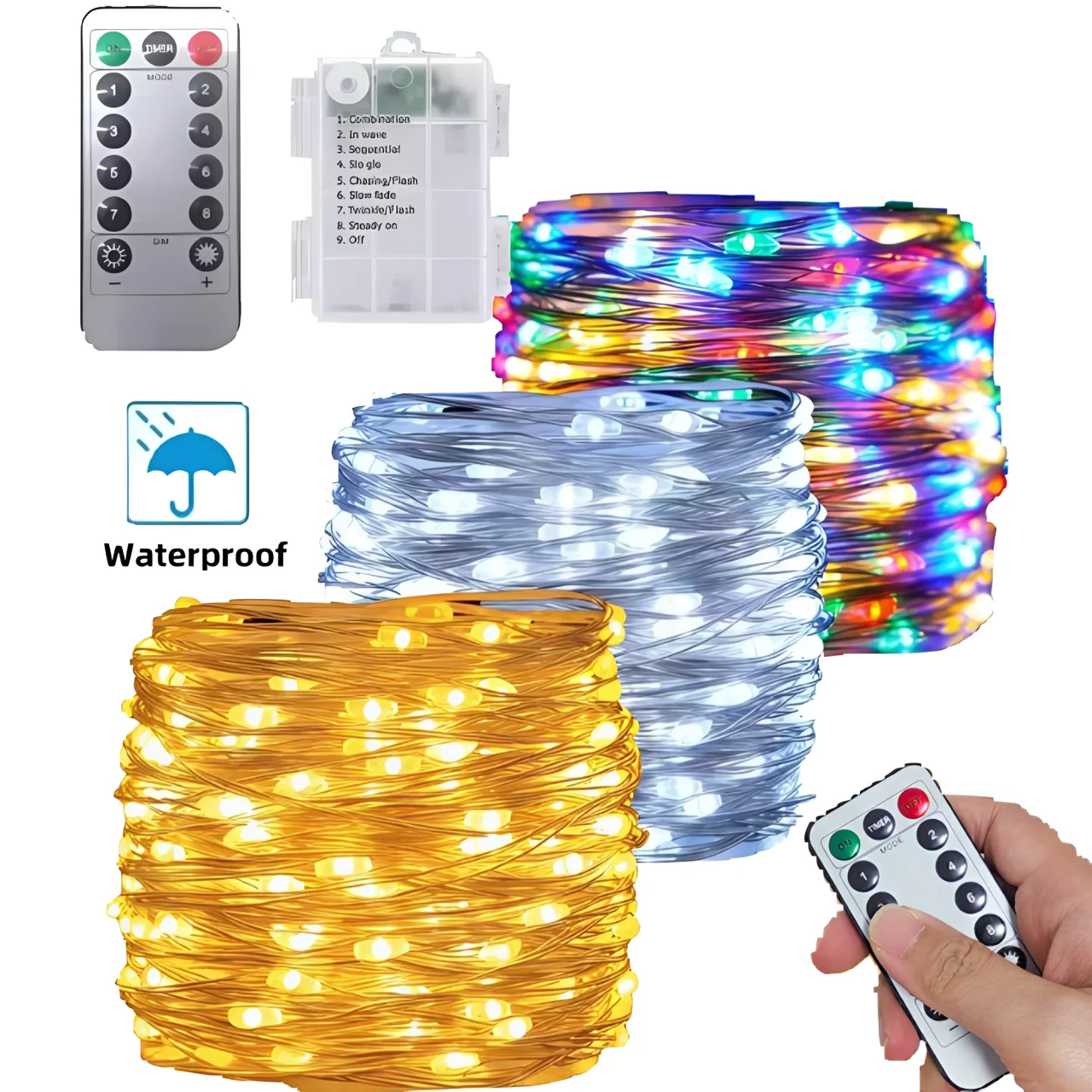 LED-Lichterkette, batteriebetrieben, mit Fernbedienung, Kupferdraht-Lichterkette, für Geburtstag, Hochzeit, Party, Lichterkette für Heimdekoration