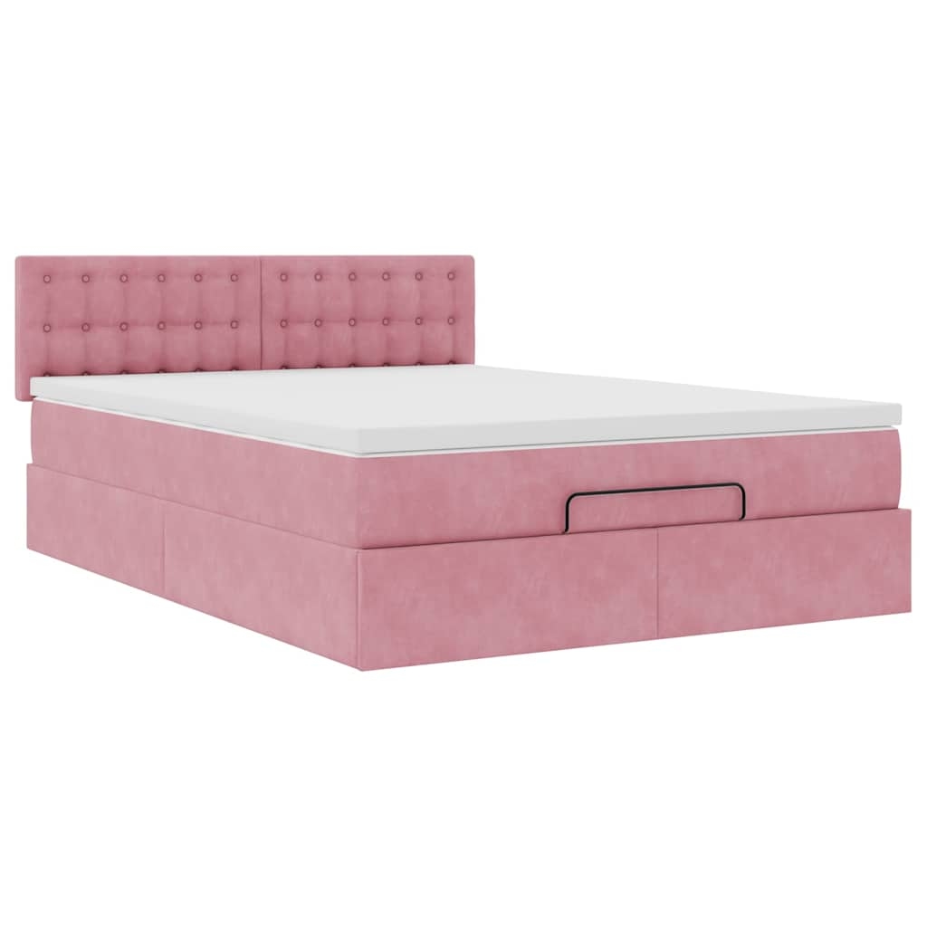 vidaXL Ottoman-Bett mit Matratze Rosa 140x200 cm Samt Image