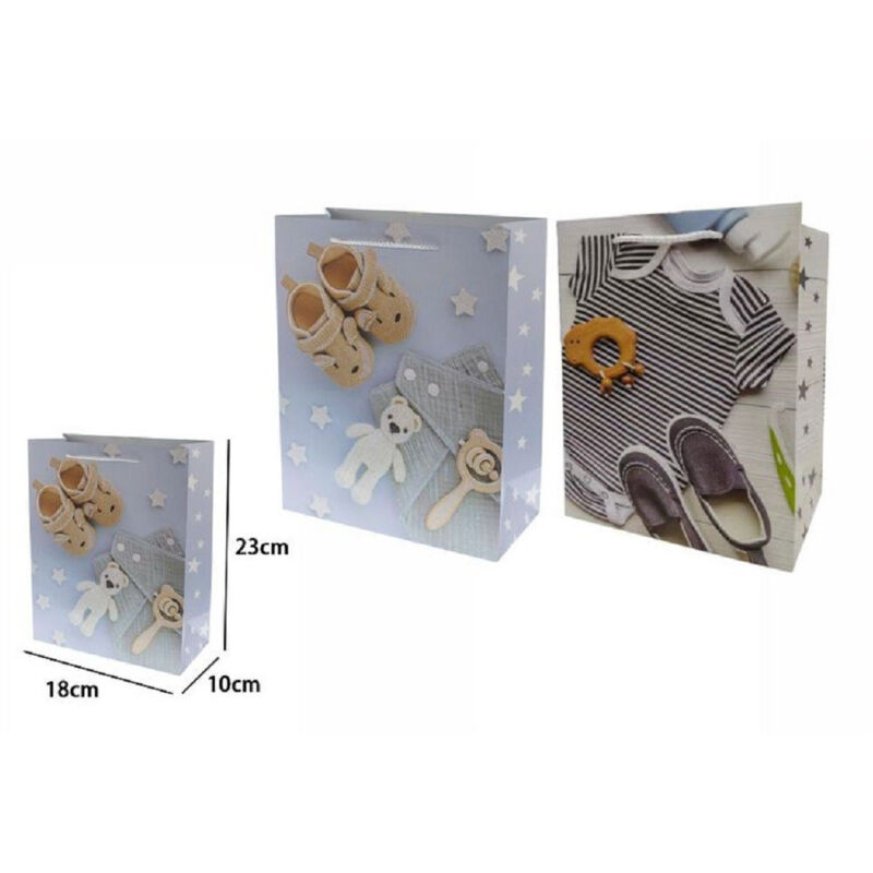 Trade Shop Traesio - Set 3 Buste Busta Borsa Regalo Compleanno Nascita Bimbo 23x18x10cm 69978 2 Mod. -