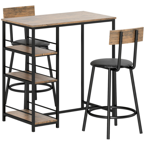 Set Composto Da Tavolo Da Bar E Sgabelli, 3 Pezzi. Set Da Bar Con Tavolo Da Cucina, 3 Ripiani, 2 Sgabelli, In Stile Moderno, Set Da Pranzo Per Sala Da Pranzo, Cucina, Acciaio, Rovere. Consegna A Domic