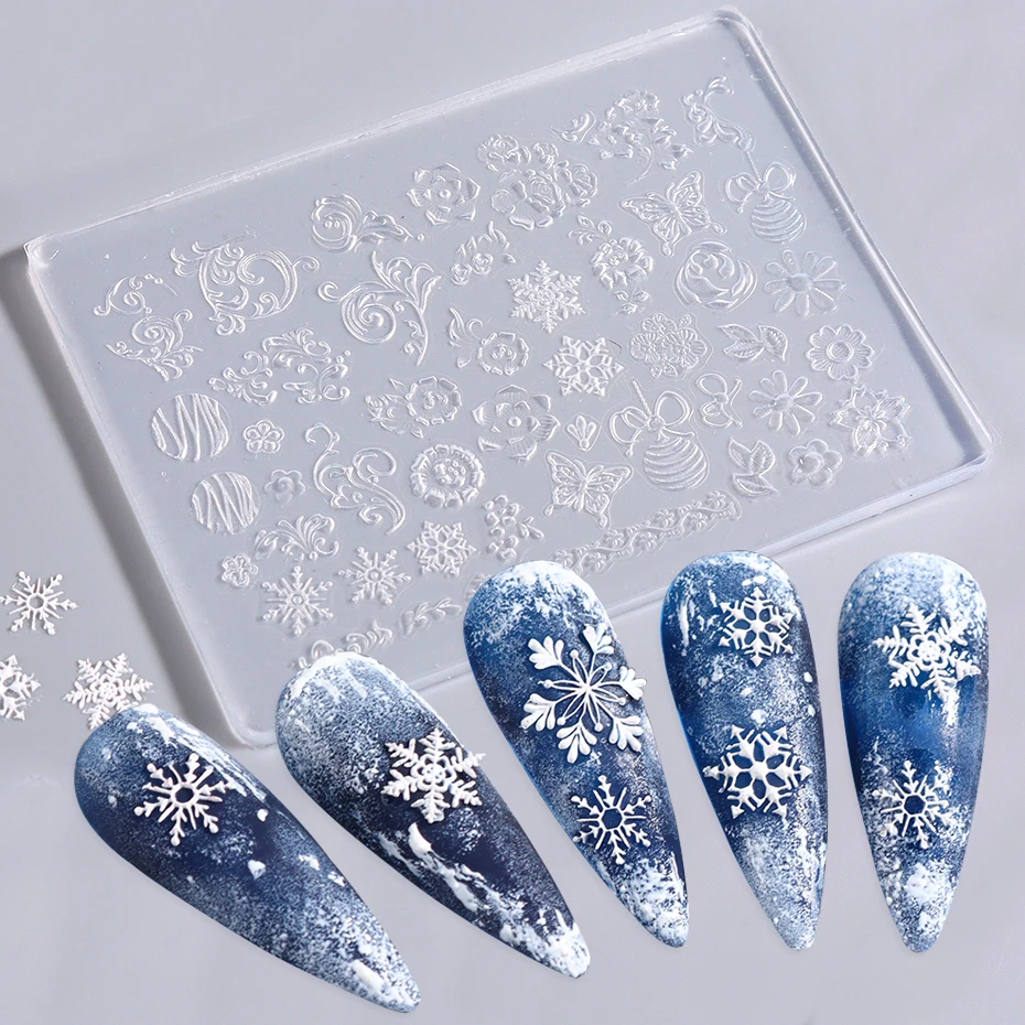 3D Silikon Nagel Carving Form Schneeflocken Winter Form Stanzen Design Gel Schablonen DIY Maniküre Zubehör Werkzeuge Multi-Designs Image