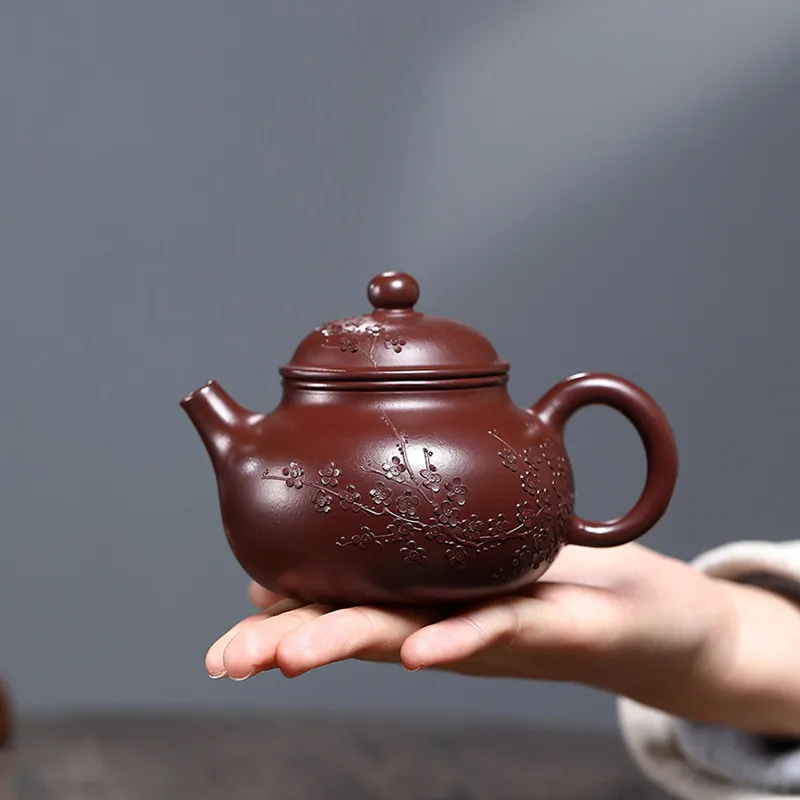 Chinese Yixing Purple Clay Teapot Handmade Flowers Tea Pot Household Beauty Tea Infuser Kettle Raw Ore Zisha Tea Set 230ml