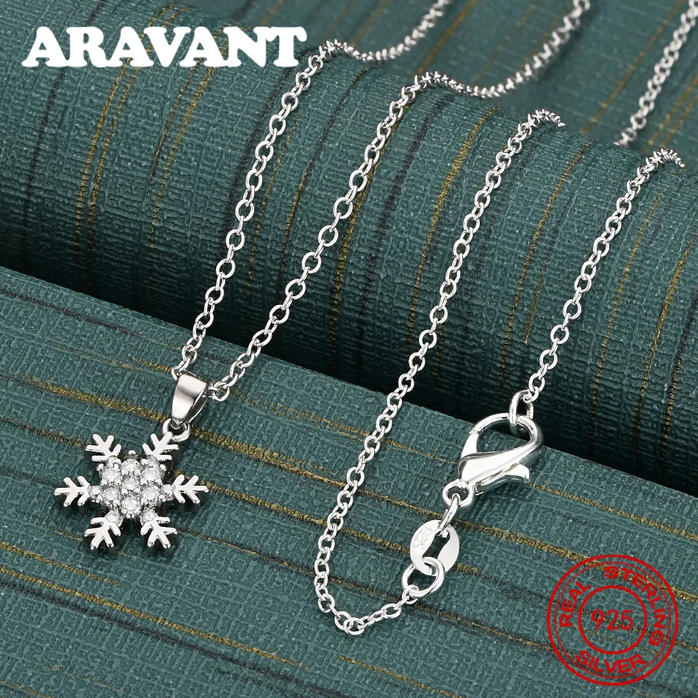 Halskette mit Schneeflocken-Zirkon-Anhänger aus 925er-Sterlingsilber – Alltagsaccessoire für Damen, schlichter und eleganter Schmuck Image