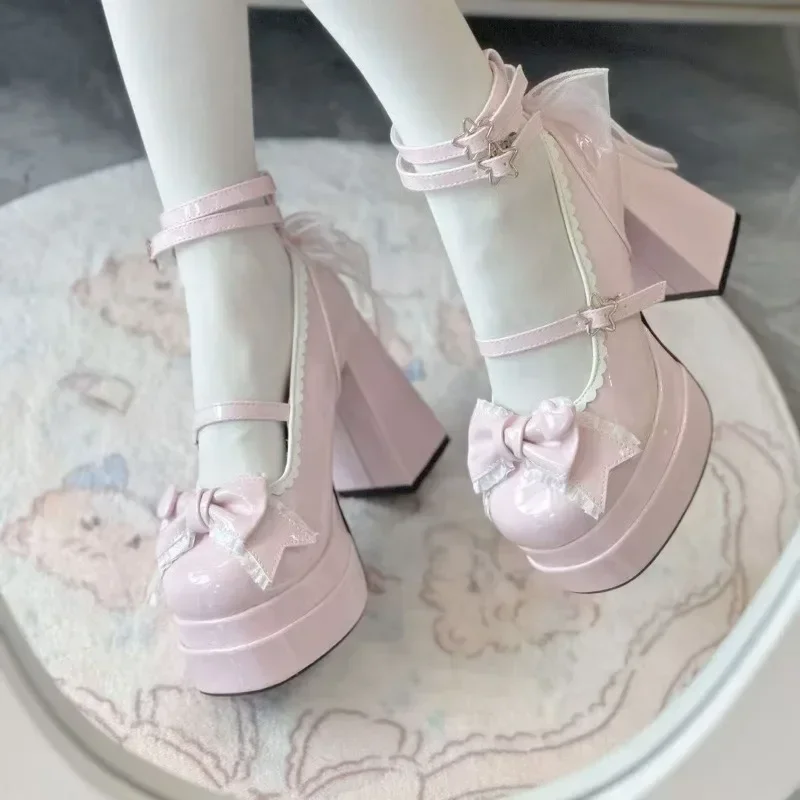 Plattform Frauen Lolita Schuhe Mode Flache Farbe Schmetterling-knoten hohe ferse Schuhe Damen Party Rolle spielen punk bequeme schuhe