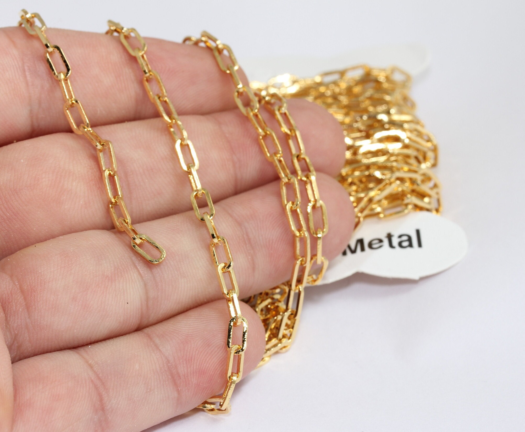 Catena a maglie in oro lucido 24 carati da 3,5 x 7 mm, catena a barre in oro, catena a cavo in oro, catena spessa, catena a maglie, MLC, catene, compo