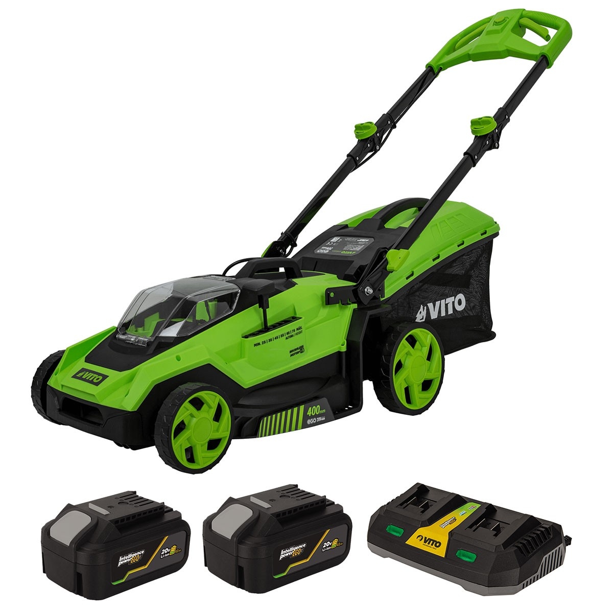 40V Akku-Rasenmäher EGO LI + 2 Akkus 4.0Ah + Doppelladegerät Brushless-Motor Schnitt 40 Cm VITO Image