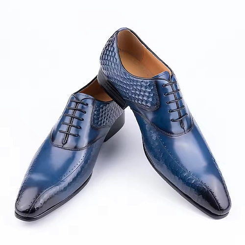 Blaue Herren-Schnürschuhe in Schlangenlederoptik, elegante Oxford-Schnürschuhe für Herren, geeignet für Hochzeiten, Business-Anlässe, Bankette und alle, die einen stilprägenden Auftritt wünschen Image