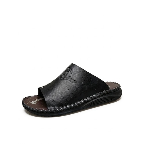 Herren Minimalistisch Lässig Freizeitkleidung Resort Poolbereich PU Leder Bequem Slipper Hellbraun Dunkelbraun Schwarz Sommer Image