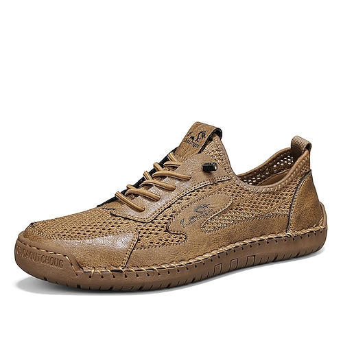 Beigefarbene Herren-Sneaker zum Schnüren, atmungsaktive, leichte und bequeme Laufschuhe für Herren, geeignet für Alltag, Reisen, Freizeit und Wochenendoutfits. Image