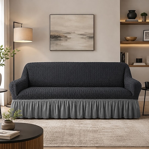 Sofahusse Einfarbig / Gestreift Garngefärbt / Plissiert Seersucker / Polyester Überzüge Image