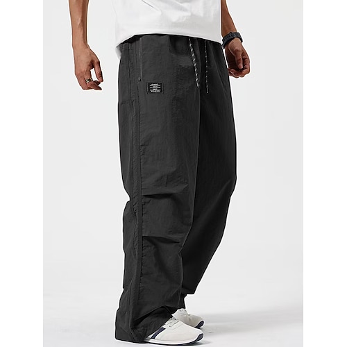 Herren Hose Freizeithose Baggy-Hosen Fallschirmhose Schnelltrocknende Hose Kordelzug Tasche Einfach Leicht Atmungsaktiv Volle Länge Lässig Täglich Outdoor Mode Streetwear Blau Schwarz Unelastisch Image