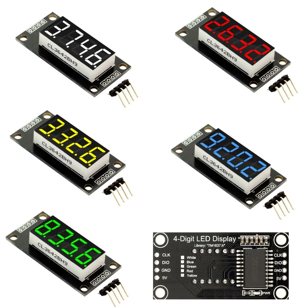 0,36 Zoll 0,36 Zoll 4-stelliges rot/grün/gelb/blau/weiß LED-Digitalanzeigeröhre Dezimal 7 Segmente TM1637-Modul für Arduino Image