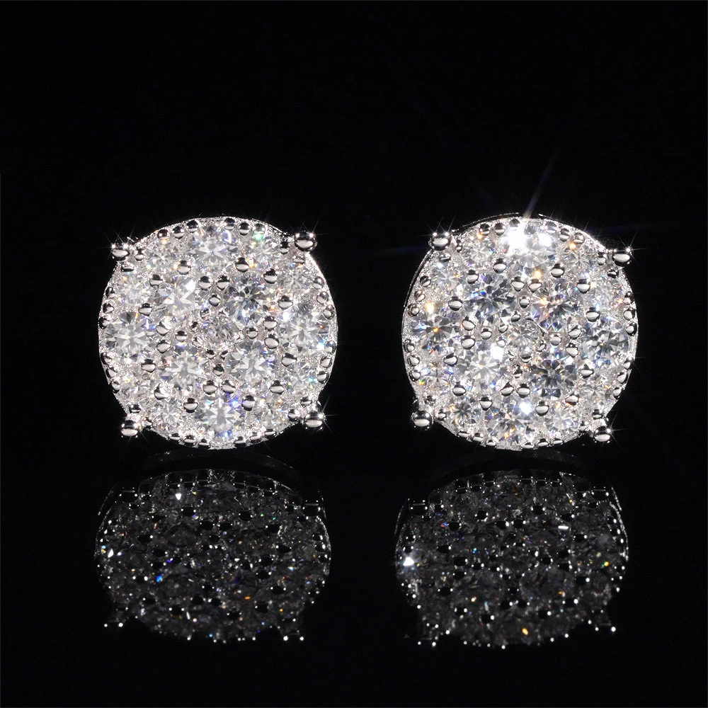9,8 mm Iced Moissanit Cluster Ohrringe Schraubverschluss 925 Sterling Silber Hip Hop Rock Damen Herren Diamant Ohrstecker Pass Tester Image