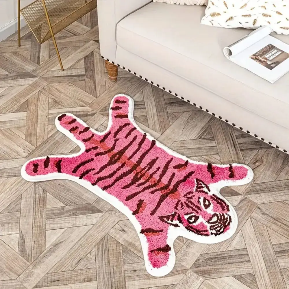 VIKAMA Pink Tiger Plüschteppich – lustige Badezimmer- und Wohnzimmerteppiche, saugfähige und rutschfeste Fußmatten, Heimdekoration Image