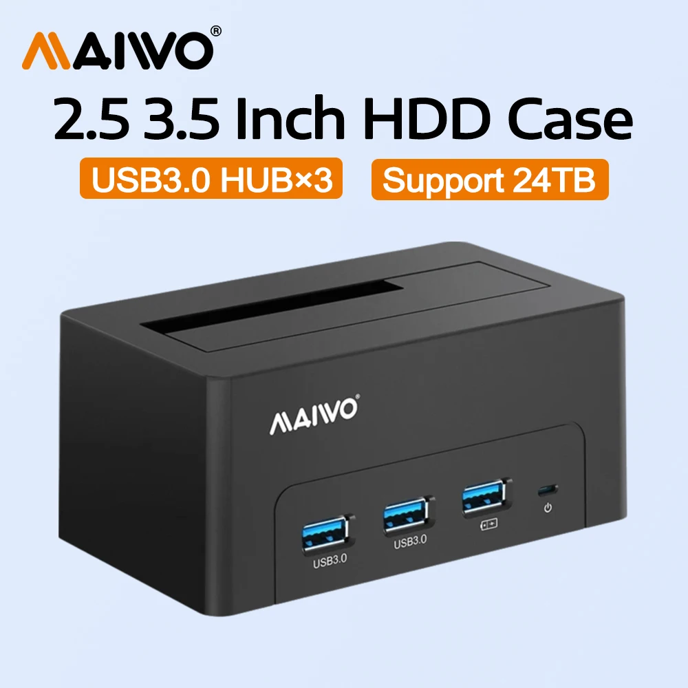 MAIWO Case per HDD da 2.5/3.5 Pollici, Docking Station USB a SATA per HDD/SSD SATA da 2.5 e 3.5 Pollici con Porte USB 3.0 e 1 Porta di Ricarica Rapida