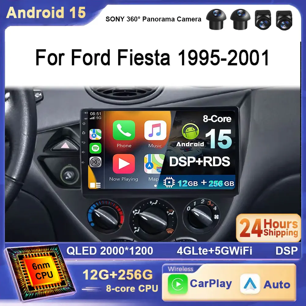 Für Ford Fiesta 1995-2001 Focus Mk1 1998-2004 Auto Radio Carplay Android 15 Auto Radio AI Stimme GPS FM 2 din Autoradio 4G WIFI Image