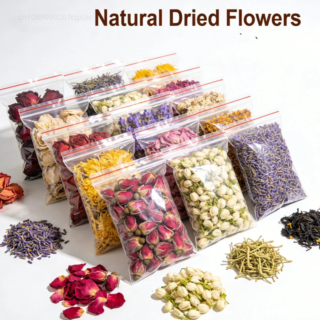 30 Beutel Natürliche Getrocknete Blumen für Seifen- und Kerzenherstellung, Bio-Rosen, Lavendel, Kamille, DIY Hochzeits- und Heimdekoration, Bastelgeschenk Image