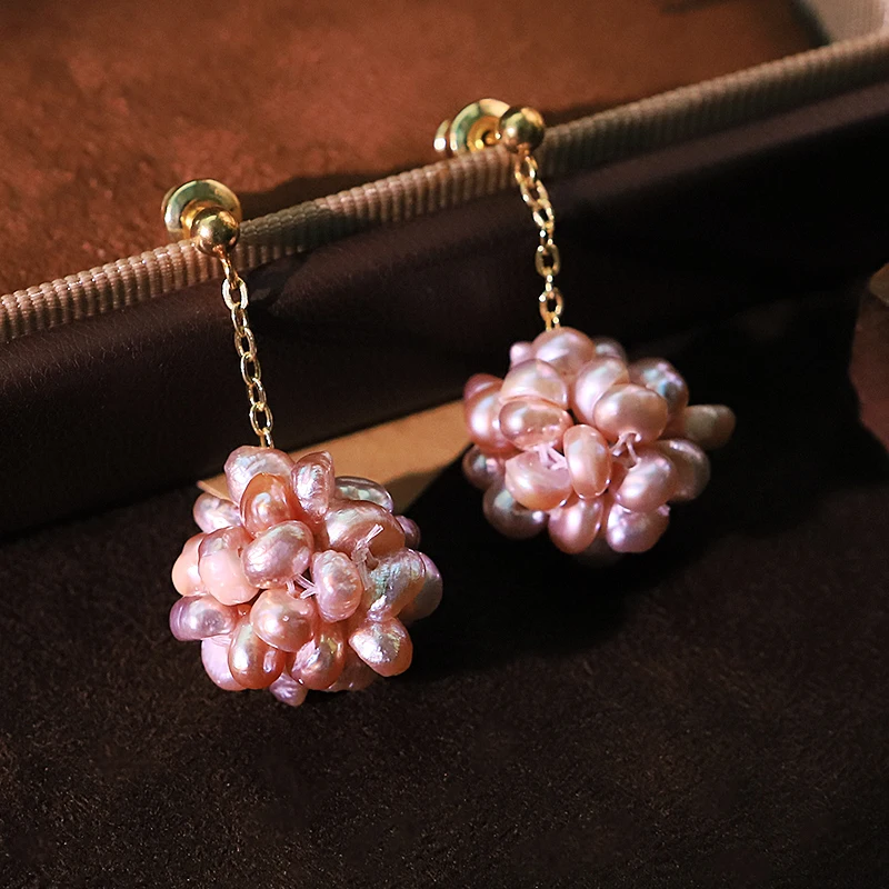 Lila Natürliche Perle Ball Ohrringe Neue Luxus Hochwertige Design Ohrringe Bankett Geschenk frauen Schmuck GE1792B Image