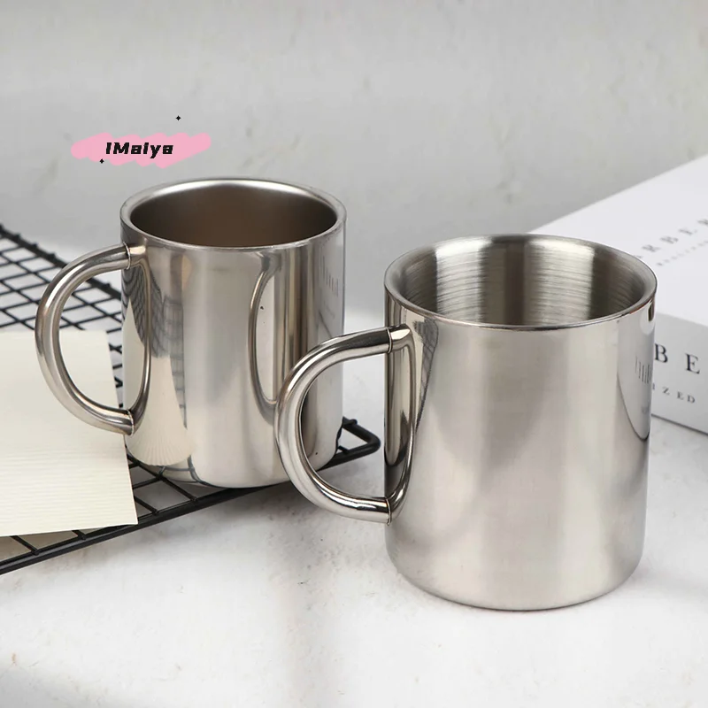 220/300 ml 304 Edelstahl Doppelwandige Kaffeetasse Tragbare Kein Deckel Reisebecher Krug für Kinder Milch Tee Büro Wasser Tasse Image