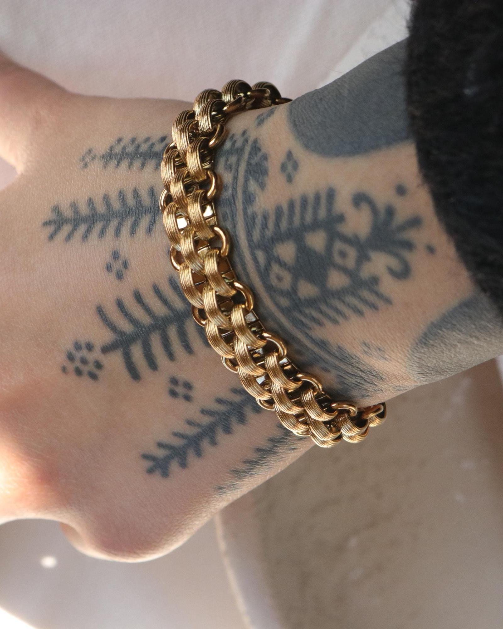 Bracciale stile vintage placcato oro 18 carati / Bracciale oro / Bracciale oro grosso / Bracciale a catena oro / Bracciale a catena / Bracciale a cate