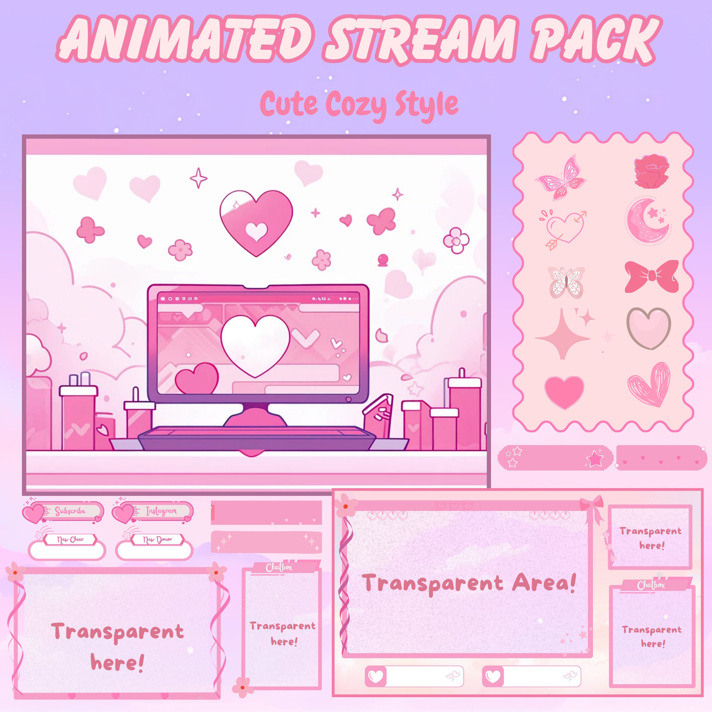 Overlay Twitch - Tema di San Valentino Overlay Vtuber per streaming Twitch - Schermate Twitch, Pacchetto Twitch, overlay amore, Overlay streaming