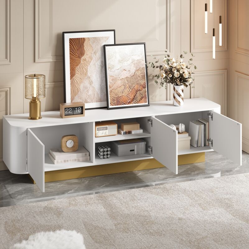 Mobile Tv Con 3 Ante, Ripiano Regolabile E Passacavi, Stile Moderno Per Soggiorno, Mdf, Bianco, 170×40,5×47 Cm