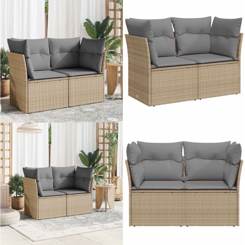 Divano Da Giardino Con Cuscini A 2 Posti Beige In Polyrattan - Seduta Esterna - Cuscini Per Divano