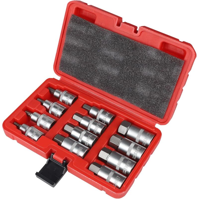 Set Di 12 Bussole Allen Da 1/2", Bussole Esagonali Da 5, 6, 7, 8, 10, 12, 14, 16, 17, 18, 19, 22 Mm, Esagono Esterno Da 1/2" Con Custodia In Plastica, Set Di Bussole Allen Da 1/2" Per