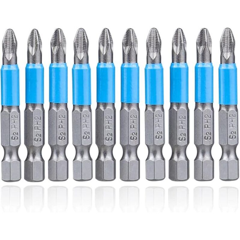 Set Di 12 Punte Per Avvitatore A Impulsi Antiscivolo Da 50 Mm, Punte Magnetiche Phillips Ph2, Punte Con Attacco Esagonale Per Trapani E Avvitatori Elettrici.