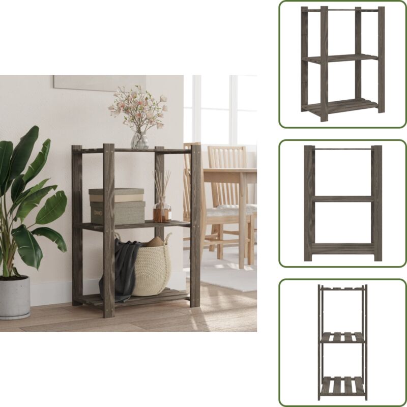 The Living Store Scaffale A 3 Livelli Grigio 60x38x90 Cm In Legno Di Pino - Scaffale In Legno