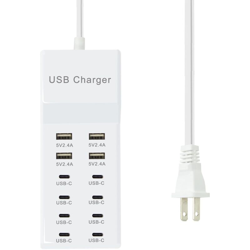 Caricabatterie Usb, Stazione Di Ricarica Usb A 12 Porte (4 Porte Usb-a E 8 Porte Usb-c). Stazione Di Ricarica Multi-usb Compatibile Con Iphone 15/14/13/13 Pro Max, 12/12/12 Mini/12 Pro/12 Pro, Tablet