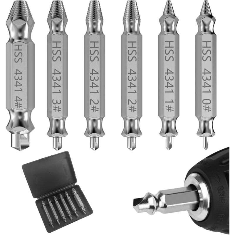 Set Di Estrattori Di Viti Da 6 Pezzi, Estrattore Di Viti Rotte, Set Di Estrattori Di Viti Professionale, Kit Di Estrattori Di Viti A Doppia Estremità, Estrattore Di Viti Danneggiate Per La Rimozione D