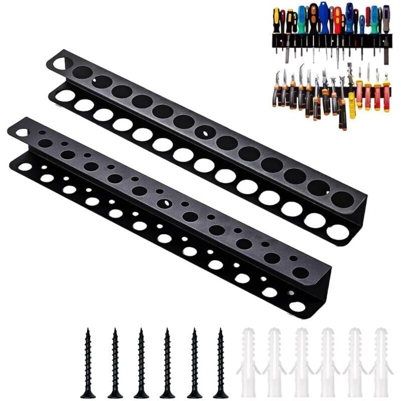 Set Di 2 Supporti Metallici Da Parete Per Utensili, Con 14 E 23 Fori, Per Pinze, Cacciaviti E Altri Attrezzi Organizer Da Parete Per Garage, Banco Da Lavoro E Parete Portautensili In Metallo.