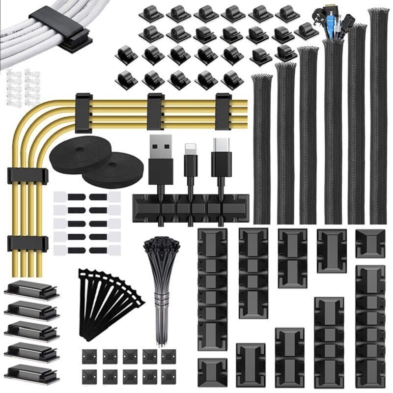 188 Kit Per La Gestione Dei Cavi, 6 Guaine Per Cavi, 50 Fascette Adesive Per Cavi, 100 Fascette Per Cavi, 10 Clip Per Cavi, 20+2 Fascette Per Cavi, Organizzatore Di Cavi, Prolunga Per Tv, Pc, Auto