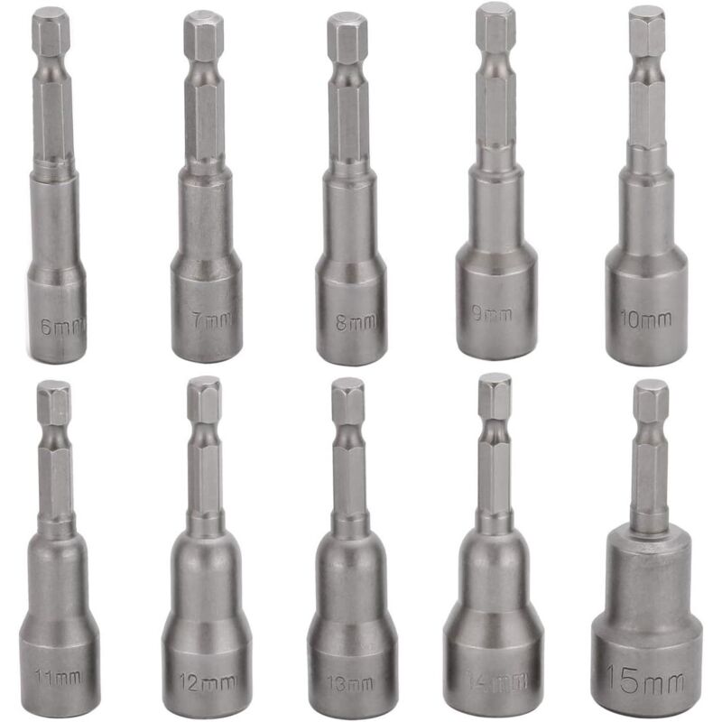 Set Di 10 Punte Per Avvitatore A Percussione Da 6-15 Mm, Set Di Punte Esagonali Magnetiche, Set Di Punte Per Trapano Magnetiche, Set Di Punte Esagonali Da 1/4 Di Pollice Per Mandrino A Cambio Rapido