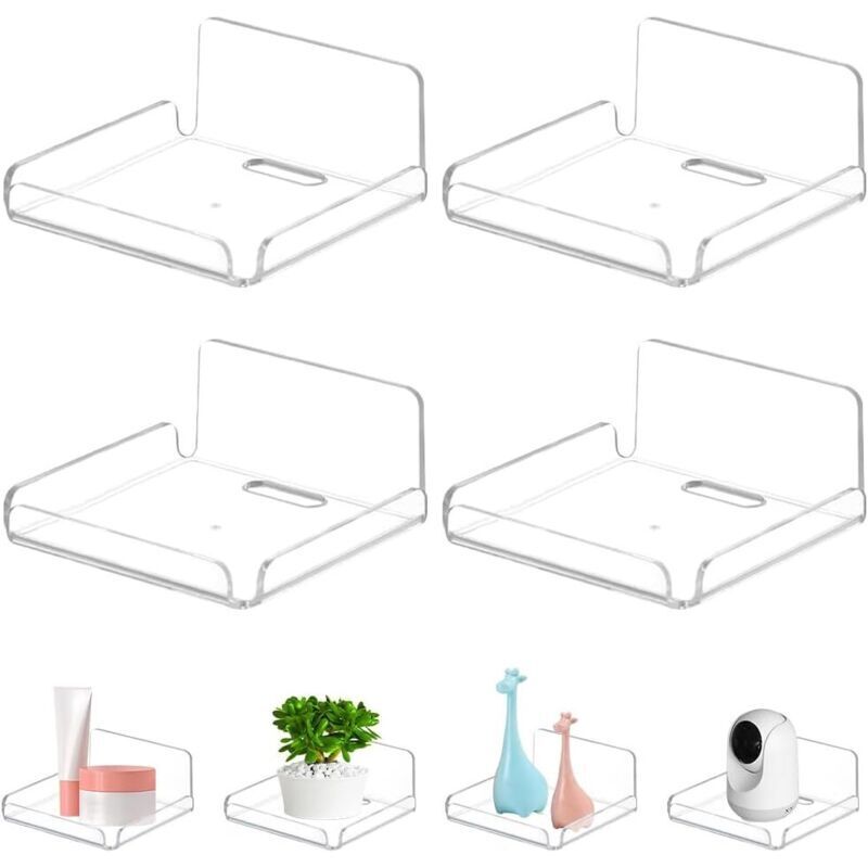 Set Di 4 Piccole Mensole Galleggianti In Acrilico Da Parete, Mensole Galleggianti Adesive Da Parete, Piccole Mensole Trasparenti Senza Foratura, Mensole Con Cuscinetti Adesivi Per Fotocamere