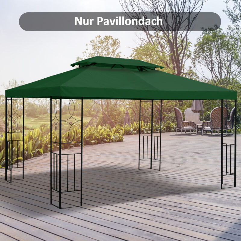 Tetto Di Ricambio Outsunny Per Gazebo In Metallo 3x4 M, Tetto Per Gazebo Idrorepellente Con Doppio Tetto, Copertura Di Ricambio Per Gazebo Da Giardino, Tenda Per Feste, Tenda Da Giardino, Poliestere,
