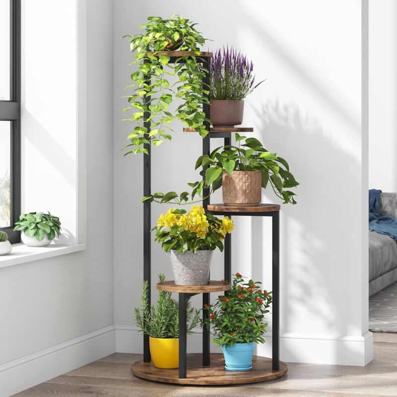 Tribesigns - Supporto Angolare Per Piante Da Interno, Scaffale Alto A 4 Ripiani, Per Più Piante In Vaso, Supporto Per Vasi Da Fiori In Legno Con Struttura In Metallo, Per Balcone, Giardino, Patio