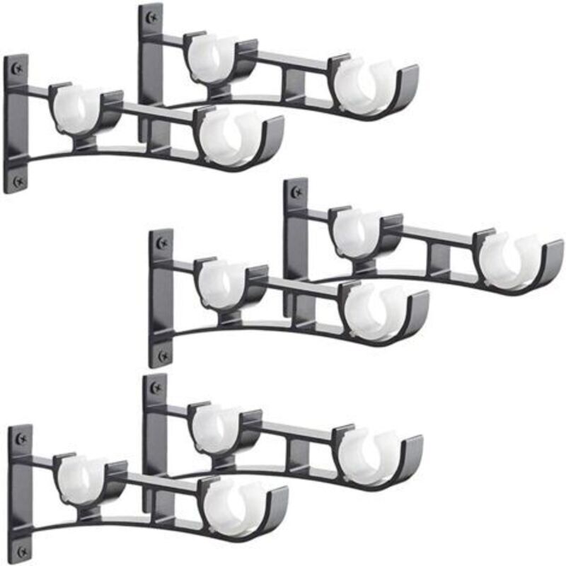 Set Di 6 Aste Per Tende In Metallo Resistente, Staffa Per Asta Per Tende, Supporto Doppio Per Asta Per Tende, Supporto Per Tende, Staffa Per Asta Per Tende In Alluminio, Staffa Per Asta Per Tende Nera
