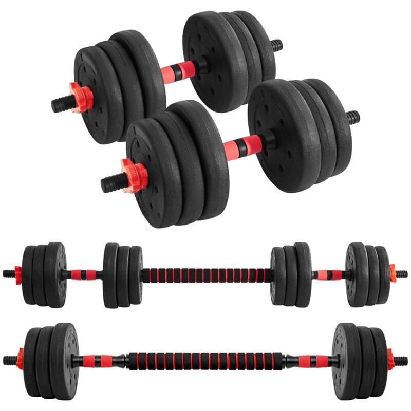 Yaheetech Set Di Manubri 2 In 1 Da 20 Kg, Manubri Regolabili Con Barra Di Collegamento E 12 Dischi Pesi, Impugnatura Antiscivolo, Bilanciere Palestra Per Allenamento Di Forza Per Fitness A Casa, Nero
