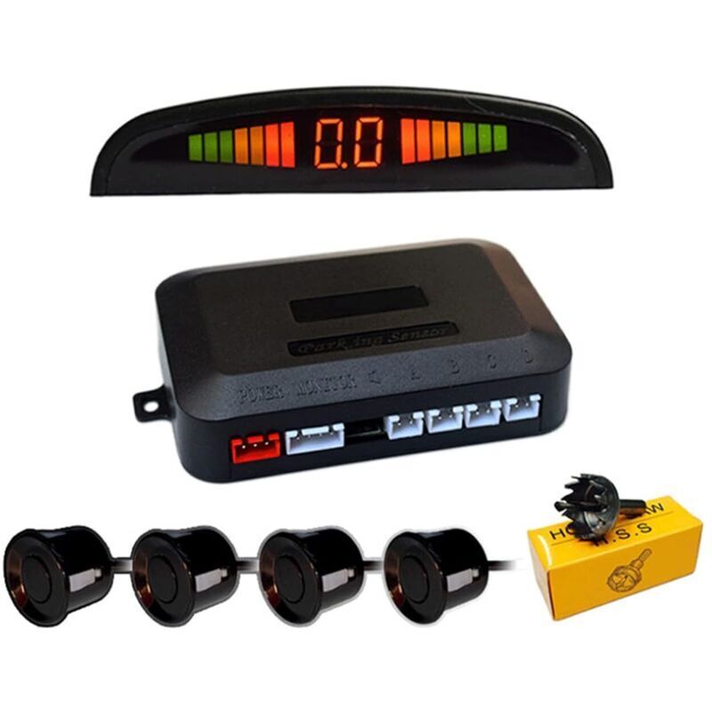 Sensori Di Parcheggio Per Auto, 4 Sensori Di Parcheggio Universali Con Display A Led A Colori, Kit Allarme Acustico Di Retromarcia (nero)