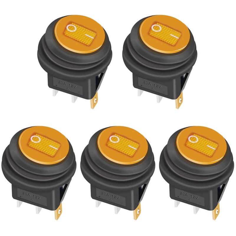 Odipie - Pezzi Interruttore A Bilanciere Impermeabile 12v 20a On/off 3 Pin 2 Posizioni Interruttore A Levetta Indicatore Led Per Auto Camion Barca Elettrodomestici Kcd1-8-101nw-bu, Giallo