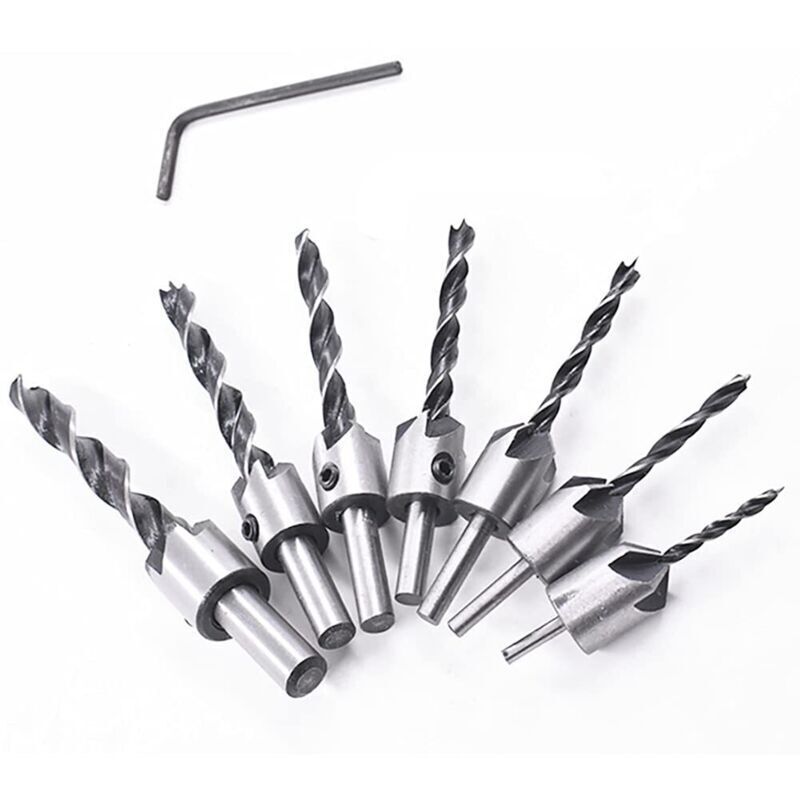 Set Di 8 Punte Per Trapano Per Legno Con Svasatura, Set Di Punte Svasate, Alesatore Per Punte Elicoidali Con Foro, Per Lavorazione Del Legno, Set Di Punte Per Trapano (3-10 Mm (3/4/5/6/7/8/10 Mm))