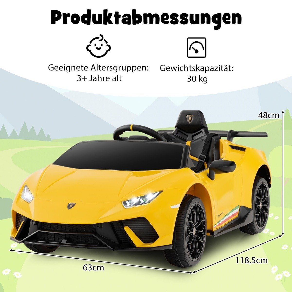 Northix - Auto Elettrica Per Bambini Lamborghini Auto Elettrica Per Bambini 12v Con Telecomando Gialla