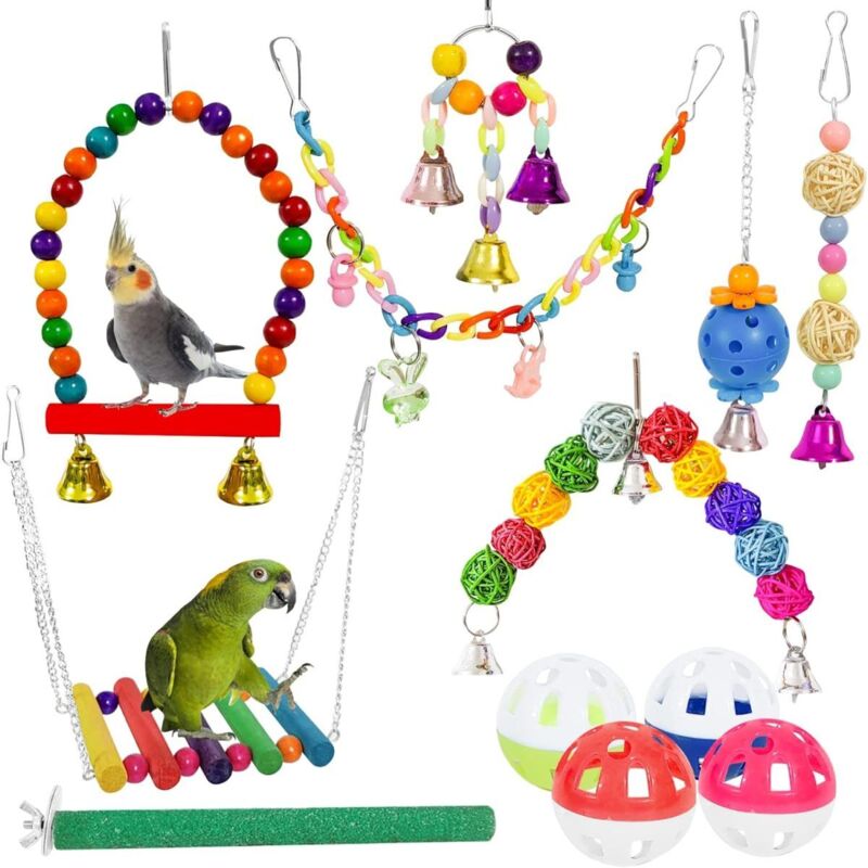 Set Di 12 Pezzi Di Giocattoli Per Pappagalli, Altalene Da Masticare Per Uccelli, Altalene Colorate Per Uccelli, Scalette A Ponte, Giocattoli Con Campanelli Da Appendere, Giocattoli Da Masticare Per Uc