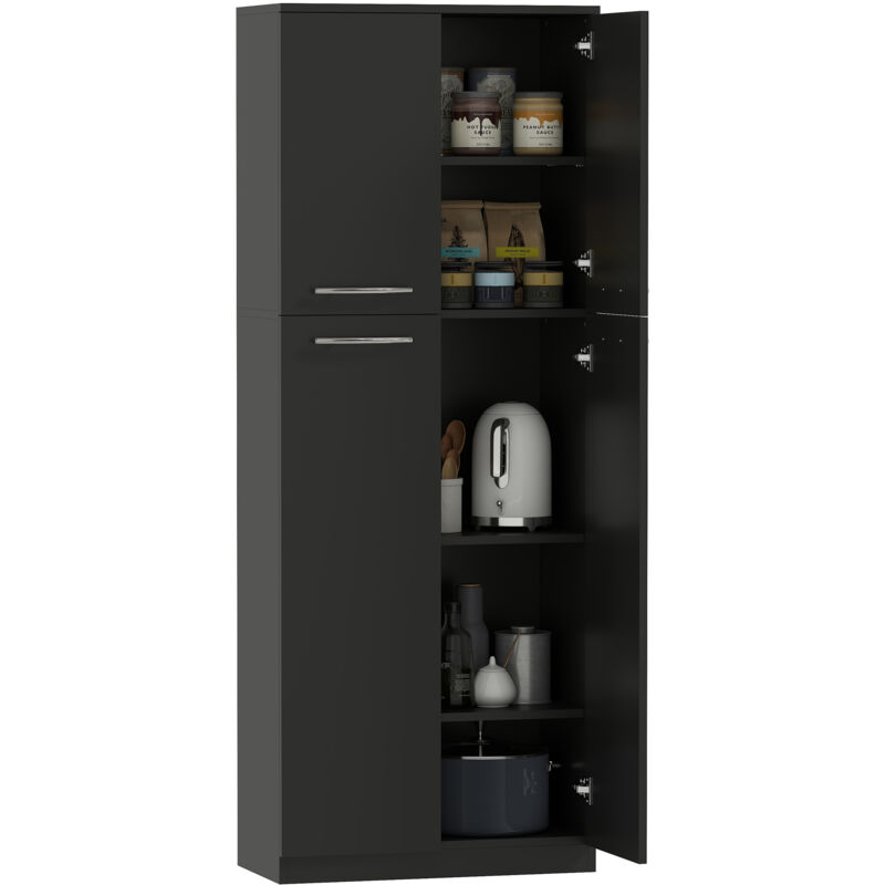 Homcom Credenza Cucina, Mobile Dispensa Con 2 Armadietti, Mobile Cucina Con Ripiani Regolabili In Mdf, Per Sala Da Pranzo, Soggiorno, Salotto, 59x31x155 Cm, Nero