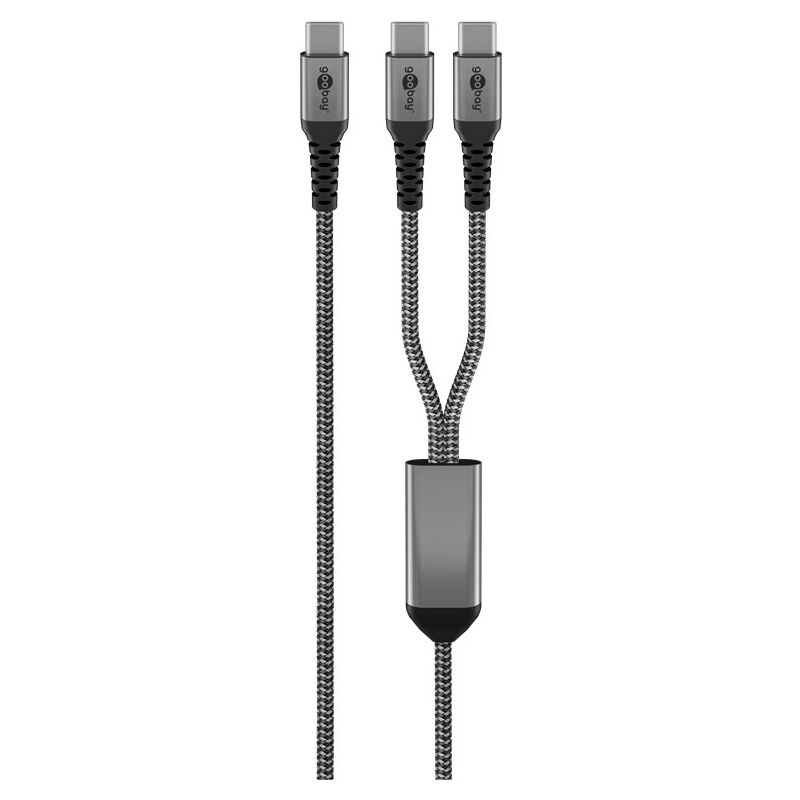 Goobay - Cavo Tessile Usb-c™, 60 W, Power Delivery, 1,5 M, Nerogrigio, Spina Usb-c™ Spina Usb-c™. Lunghezza Del Cavo 1.5 M