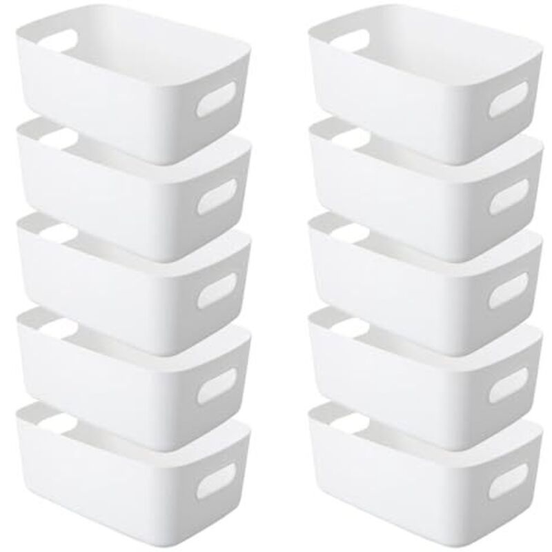 [non Utilizzato] Confezione Da 10 Scatole Portaoggetti, Cestini Portaoggetti In Plastica Con Manici, 24 X 17 X 10 Cm, Scatole Portaoggetti In Plastica, Per Armadietti Da Cucina, Mensole Da Bagno, Scat